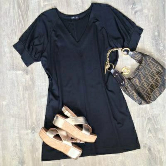 LAST 1❗VERY J Nordstrom Chic Oversized Black Shirt Dress - Picture 5 of 13